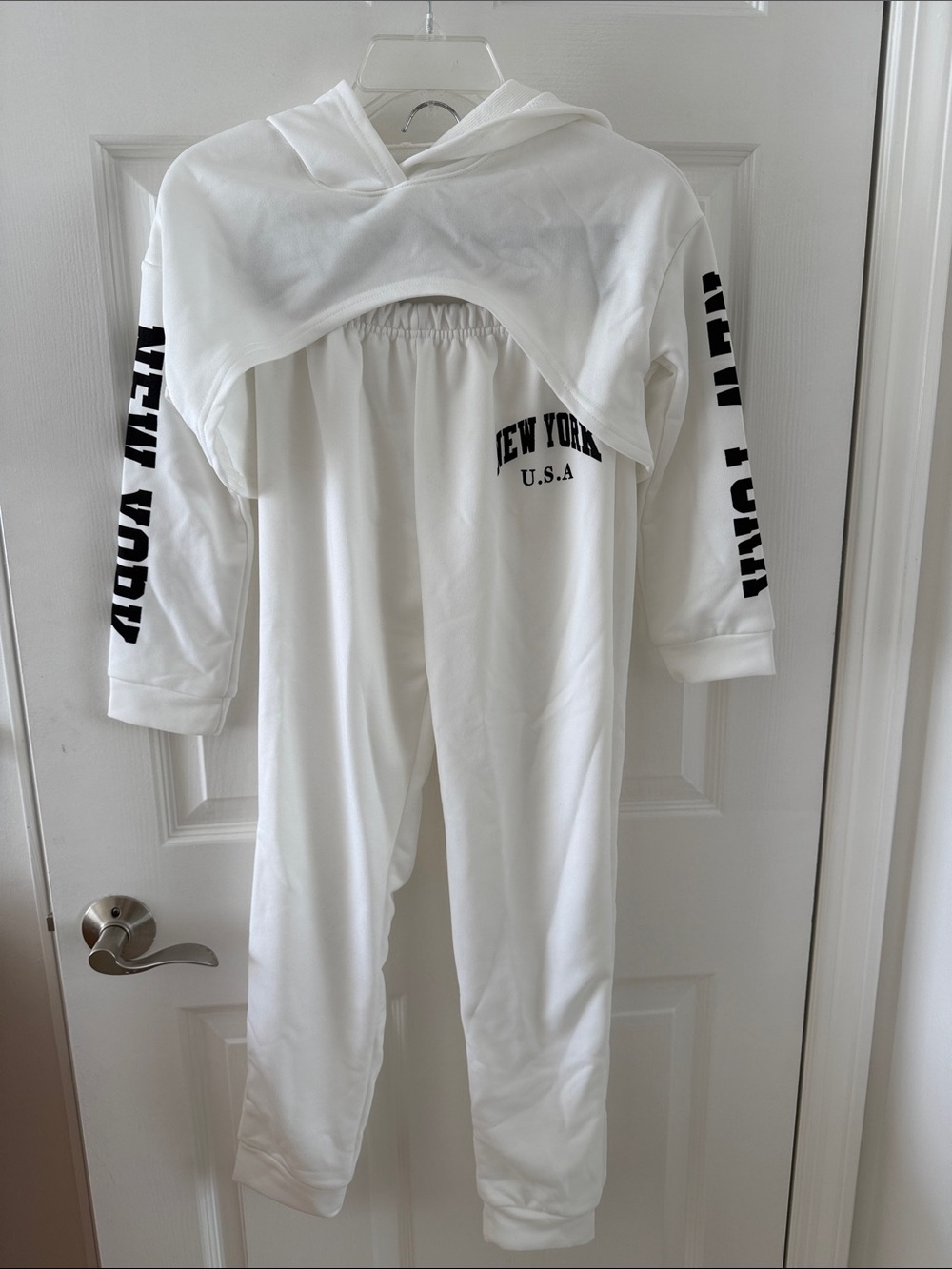 White 'New York U.S.A' Hooded Jumpsuit